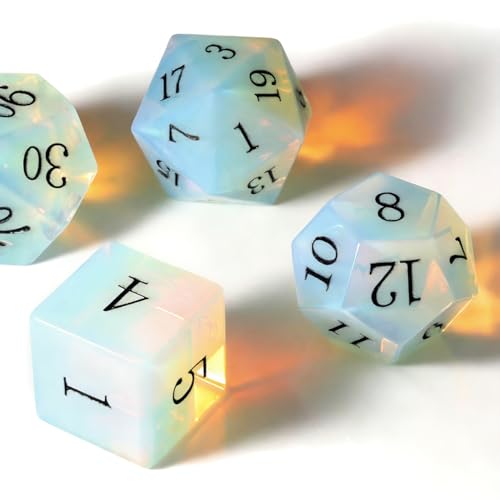 Haxtec Opal Dice Gemstone Polyhedral DND Dice Set with Premium Dice Case Compatible with Dungeons and Dragons Role Playing Board Games D&D Gift - color: White Black-opal