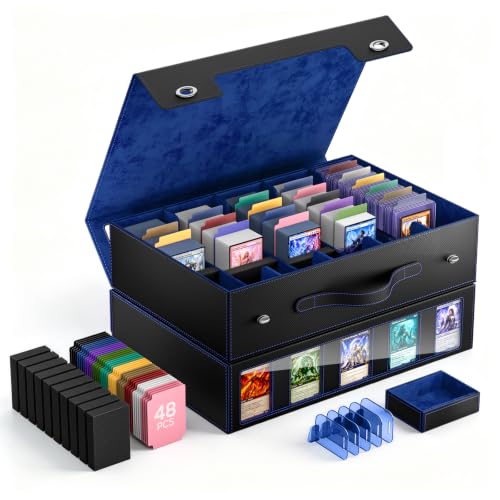 MoKo Trading Card Storage Box for MTG, 3900+Capacity, Black Blue | Card box with Dice Tray, Commander Display & Handle, Top Loaders Organizer Case, For Magic Game, TCG PTCG Sport Cards - color: Black Blue