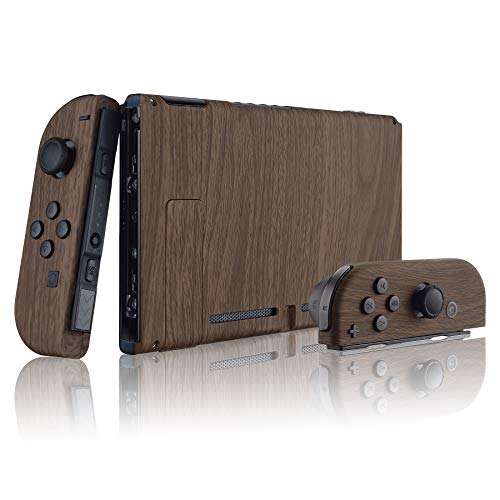 eXtremeRate DIY Replacement Shell Buttons for Nintendo Switch, Soft Touch Back Plate for Switch Console, Custom Housing Case with Full Set Buttons for Joycon Handheld Controller - Wood Grain - color: Wood Grain