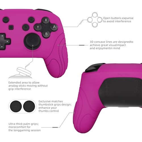 playvital Samurai Edition Ergonomic Silicone Skin Protective Case for Nintendo Switch Pro, Soft Anti-slip Controller Grip Protector for Nintendo Switch Pro with Thumb Grips - Neon Purple - color: Neon Purple