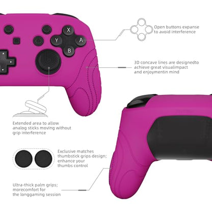 playvital Samurai Edition Ergonomic Silicone Skin Protective Case for Nintendo Switch Pro, Soft Anti-slip Controller Grip Protector for Nintendo Switch Pro with Thumb Grips - Neon Purple - color: Neon Purple