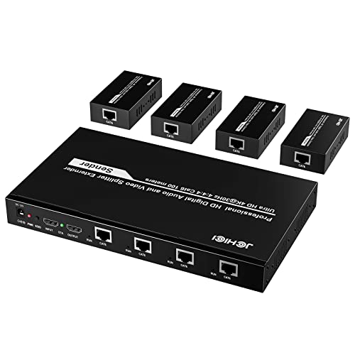 HDMI Extender Splitter 1 x 4, JCHICI 4K@30Hz 100M(328fts) HDMI Splitter with Loopout and EDID Copy Function, Lossless Transmission and Zero Latency, Support 3D - size: HDMI Extender Splitter 1 x 4