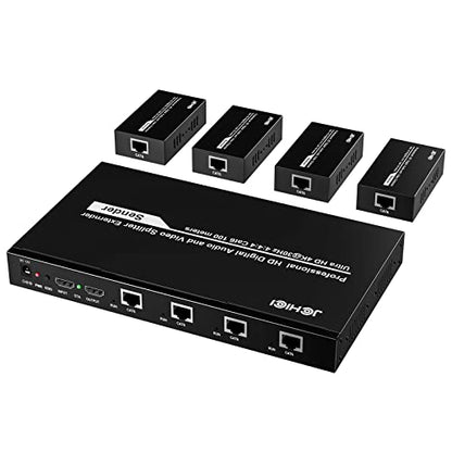 HDMI Extender Splitter 1 x 4, JCHICI 4K@30Hz 100M(328fts) HDMI Splitter with Loopout and EDID Copy Function, Lossless Transmission and Zero Latency, Support 3D - size: HDMI Extender Splitter 1 x 4