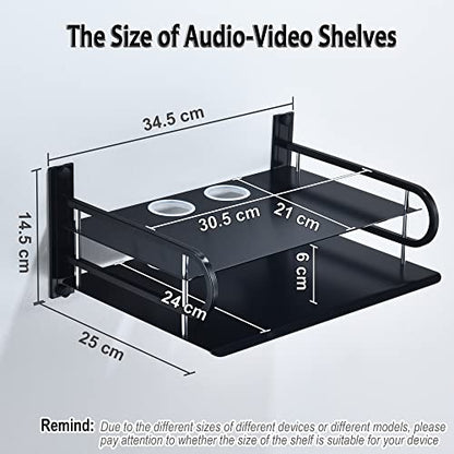 2-Tier Metal Floating Wall Shelves for AV TV Box Console, 12x9.8 Inch | Sturdy Aluminum Double Shelf, Holds Apple TV Roku Router Projector, Rust-proof, No-Drill Option, for Living Room Game Room - color: 2 Layers-large-1pcs