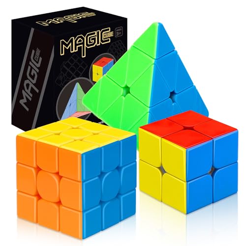STEAM Life Speed Cube Set 3 Pack - Magic Cube Set with 3x3 & 2x2 Speed Cubes, Pyramid Cube - Smoothly Collection for Kids, Teens & Adults - color: 3 Pcs