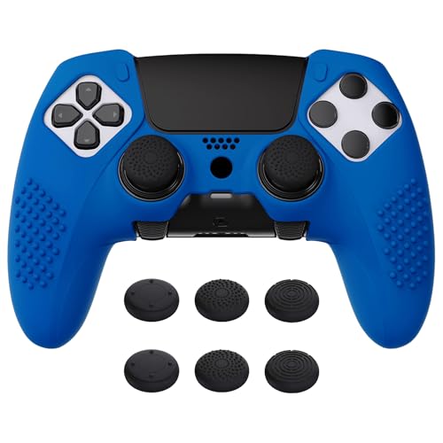PlayVital 3D Studded Edition Anti-Slip Silicone Cover Case for ps5 Edge Controller, Soft Rubber Protector Skin for ps5 Edge Wireless Controller with 6 Thumb Grip Caps - Blue - color: Blue