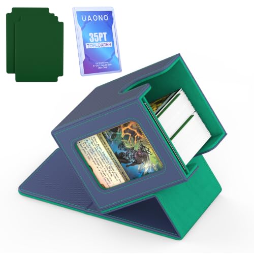 UAONO Card Deck Box for MTG Commander, Fits 100 Double-Sleeved Cards | Independent Commander Display, Magnetic Deck Case for Magic the Gathering TCG, 2 Dividers & 1 Top Loader (Blue/Green) - color: A-Blue&Green