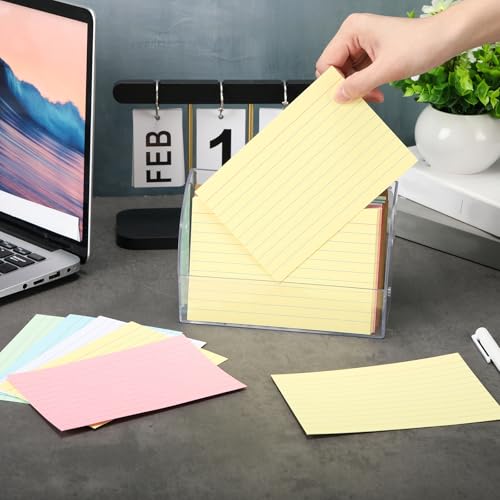 Affrolling Acrylic Index Card Box 4 x 6'' with 100 Pcs Indexcards 5 Pcs Kraft Divider Card Clear Index Holder Organizer Case for Office Business Desktop Recipe Notecard Storage Box Study Work