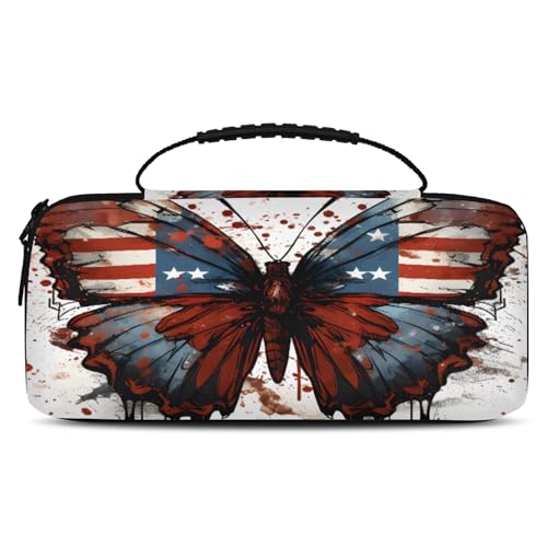 Adornori Funny Butterfly Carry Case Compatible with Nintendo Switch 2, with 20 Games Cartridges, American Flag Portable Travel Carrying Case Pouch for Accessories & Games - color: Multicolor 5