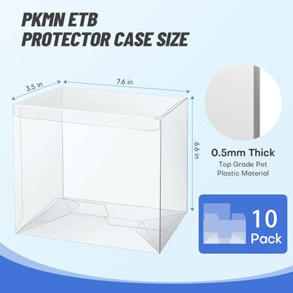 10 Pack Clear PKMN ETB Protector Case, PKMN Elite Trainer Box Protector, PET Plastic Display Box Protector for Collectors Gifts Elite Trainer Boxes - 0.5mm Thick (Pack of 10) - size: 10 Pack