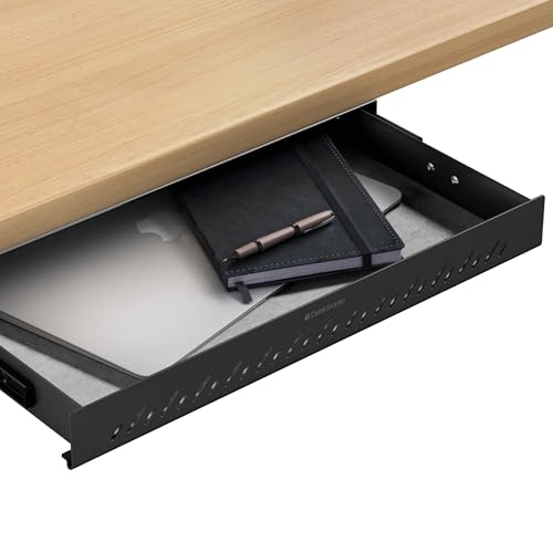 Desktronic Under Desk Drawer — Hidden Under-Desk Storage Organizer, Easy Install, Large Capacity Metal Sliding Drawer for Home Office, Standing Desk & Workstation (Black) - color: Black