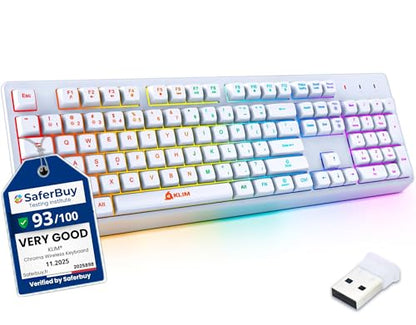 KLIM Chroma White Wireless Keyboard – RGB Backlit, Rechargeable Battery, Wireless Keyboard with Water-Resistant Durable Design, Compatible with PC, Mac, PS4, PS5 - color: White