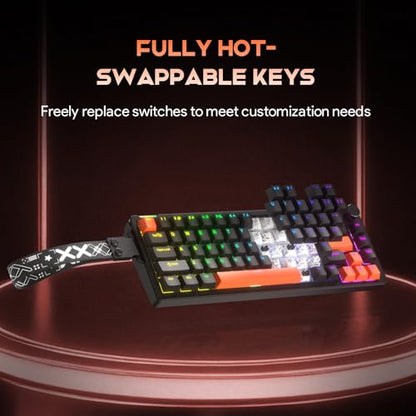 x FURYCUBE 68% Mechanical Gaming Keyboard with RGB Backlit, Wired Keyboard Volume Knob Gasket Mount with PBT Keycaps,Pre-lubed Linear Switches, Hot-Swap Creamy Keyboard, for FPS Games - color: Black+Orange