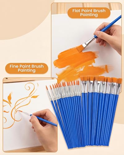 Small Paint Brushes Bulk, 160 Pcs Flat Tip Round Acrylic Paint Brushes for Kids Classroom Acrylic Watercolor Canvas Face Painting Touch Up