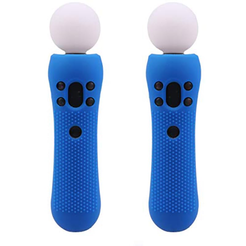 2 pcs Silicone Rubber Cover Anti-Slip Protective Skin Case for PS VR Move PS Move Motion Controller Blue