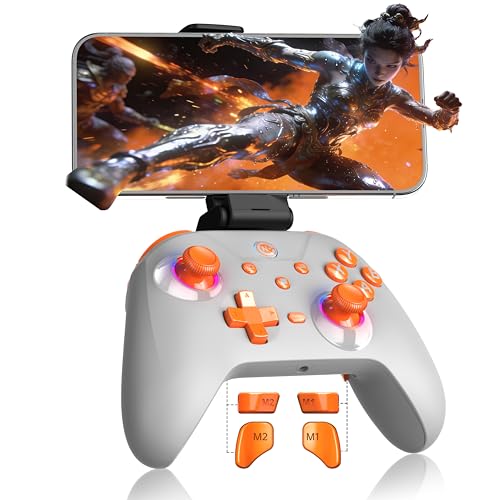 Bcofo Wireless Gaming Controller, PC Controller for PC/Switch/P3/iOS/Android with 4 Programing Buttons, Hall Effect Trigger, RGB Lighting,1000mAh Battery, Turbo, Dual Vibration, Screenshot, White