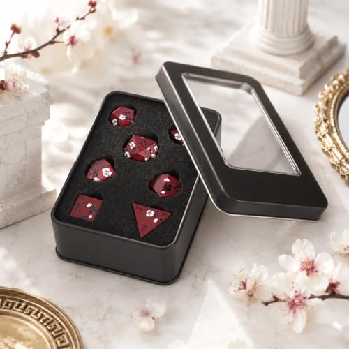Metal Dice Set DND 7pcs with Gift Box - RPG Gift for Gamers(Plum Blossom) | Elegant gift box included, making it the ultimate present for roleplaying tabletop gamers and D&D enthusiasts - color: Plum Blossom