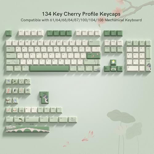 dagaladoo Matcha Green PBT keycaps Set,Cherry Profile Key caps | Retro dye-sublimation Keyboard keycaps,Custom keycaps for cherry-mx full size Retro Mechanical Keyboard,Spring Tea,134keys - color: Spring Tea Green