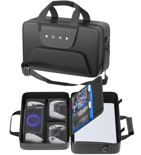 Gersker Carrying Case Compatible with PS5/Slim/Pro Disc & Digital, PS5 Travel Case for Play 5 Controllers, PS Portal, Game Discs, PS 5 Protective Travel Bag Play 5 Carry with Zipper Pocket, Black - color: All Black