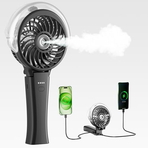 HandFan 4000mAh Portable Misting Fan, 50ml Water Tank, Rechargeable Handheld Personal Mister Fan, Spray Water Mist, Foldable Electric Cooling Ice Fans for Beach, Travel, Outdoors(Black) - color: Black, style: 4000mAh
