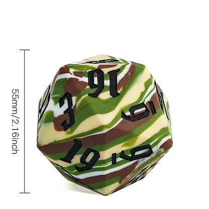 55mm Silicone D20 DND Dice, Large D20 Single 20 Sided D&D Dice | Soft & Comfortable Touch, Perfect Bouncer, Gift Box, Compatible with Dungeons and Dragons RPG Bar Pub Club Party Games - color: Forest Camo