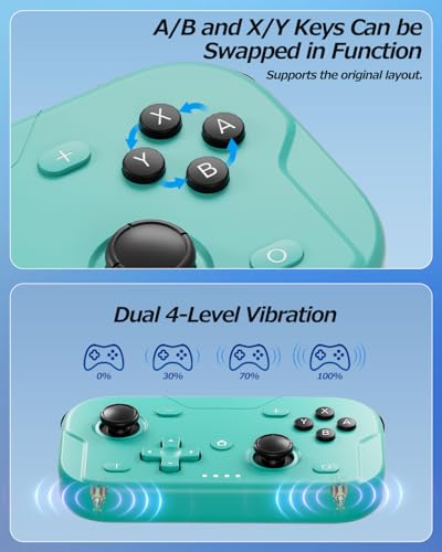 XPT Portable Mini Controller for Nintendo Switch 2/Switch 1/PC/iOS/Android/Steamdeck, Joystick Lift and Down Design,Wireless Bluetooth & Wired Gamepad with Turbo Function, 6-Axis Gyro, HD Vibration & 3D Joysticks, Home Button Wake-Up (green) - color: Gree