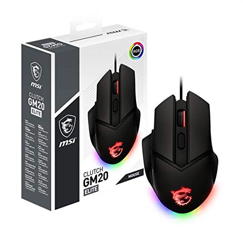 msi Clutch GM20 Elite Gaming Mouse, 6400 DPI, 20M+ Clicks OMRON Switch, Optical Sensor, Adjustable Weights, Ergonomic Right Hand Design, RGB Mystic Light - style: Clutch GM20 Elite