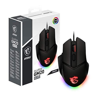 msi Clutch GM20 Elite Gaming Mouse, 6400 DPI, 20M+ Clicks OMRON Switch, Optical Sensor, Adjustable Weights, Ergonomic Right Hand Design, RGB Mystic Light - style: Clutch GM20 Elite