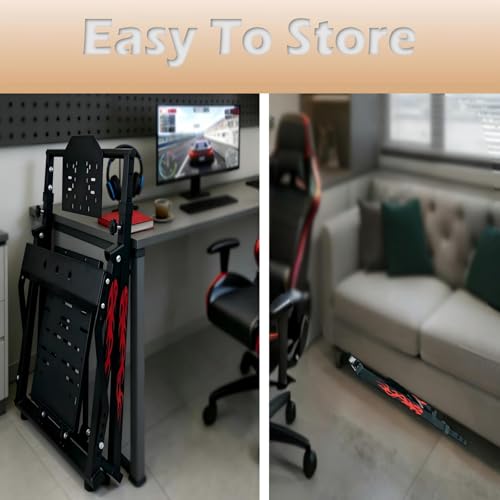 Qvwzd Racing Wheel Stand Foldable Height Adjustable Steering Wheel Stand Portable Racing Simulator Cockpit Metal Frame Universal Fit for Logitech G29 G920 G923 G27 G25 Thrustmaster T300RS T248 T150 T500 Xbox PS4 PS5 PC Square Tube Stand With Chair Slot