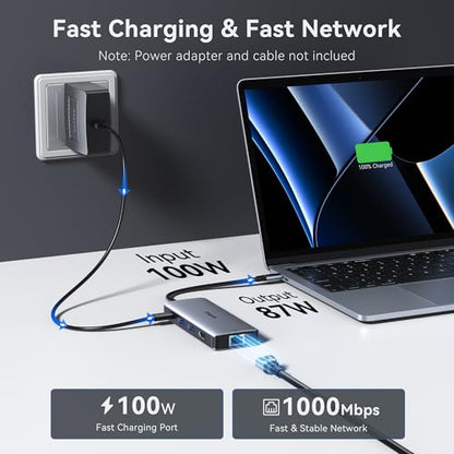 USB C Hub Ethernet USB C Adapters for MacBook Pro/Air,Mac Dongle with USB Port,USBC to HDMI 4K, USB C to Ethernet,10 in 1 USB C to HDMI Adapter,100W Pd Charging, USB C to SD/TF Card Reader USB C Hub