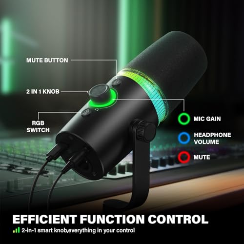 USB Gaming Microphone Set with Boom Arm, XLR/USB Dynamic Microphone for Streaming, Podcast, Twitch, YouTube, Discord, PC, PS4, PS5, Mac, USB Mic with RGB Light, Mute, Gain, Monitoring
