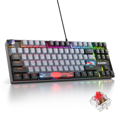 75% Mechanical Gaming Keyboard with Red Switch, RGB LED Backlit Keyboard Grey, 87 Keys Compact TKL Wired Computer Keyboard for Windows Laptop PC Gamer (87 Dolch) - color: 87 Dolch/Red Switch