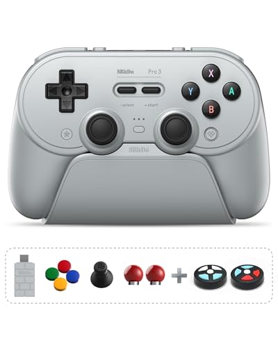 8Bitdo Pro 3 Bluetooth Controller (Gray) - TMR Joysticks | For Switch/Switch 2, Windows/Apple/Android, Swappable ABXY Buttons, Pro Back Buttons, Hall Effect Triggers, Charging Dock - color: Gray, size: Pro 3
