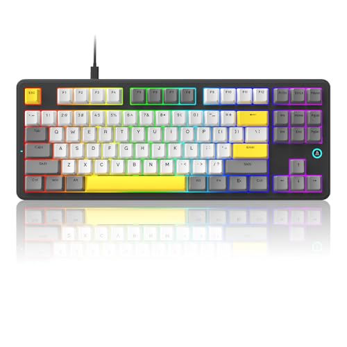 AK870 87Keys Hot-Swappable Mechanical Keyboard, Gasket Mount Wired Gaming Keyboard with Linear Flying Fish Switches, 80% Compact, PBT Keycaps, RGB Backlit for PC Gamers & Typists (Starry Night Grey) - color: AK870 Flying Fish Switch Starry Night Grey, siz