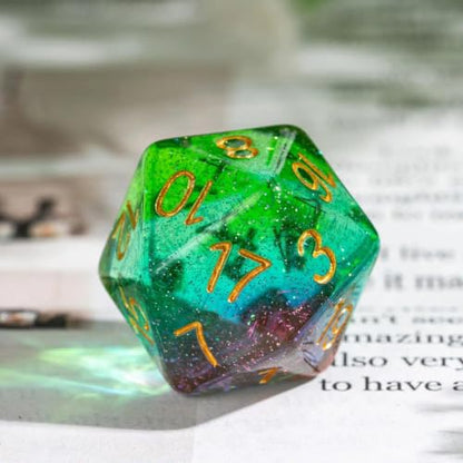 Glitter DND Dice Set Green Polyhedral Dice for D&D Tabletop Games | Leather Storage Bag, DM Gift, for Dungeons and Dragons Role Playing Games - color: Glitter-green&blue&pink