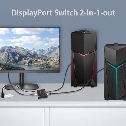 DisplayPort Switch Box 2-in-1-out 8K@30Hz 4K@120Hz DisplayPort 1.4 Switcher Compatible with PC, Laptop, Monitor, Gaming, TV