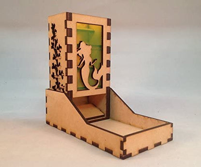 Mermaid Mini Dice Tower v1 Neon Green Acrylic Window Laser Cut MDF Unique Fast Shipping