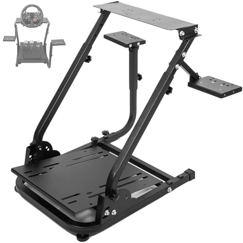 Hottoby Racing Steering Wheel Stand Foldable & Dual Shift Levers Fit for Logitech G25 G27 G29 G920 G923, for Thrustmaster T150 T248 T300 Multi-level Easy Storage & Install Cockpit,No Wheel & Pedals