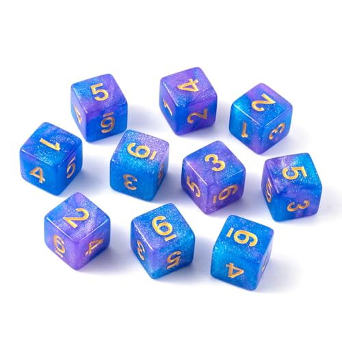 10 Pieces Polyhedral D6 Dice Set, 6 Sided Dice 16mm Square Edge Dice for RPG MTG DND Table Games (Pink Blue) - color: Pink Blue