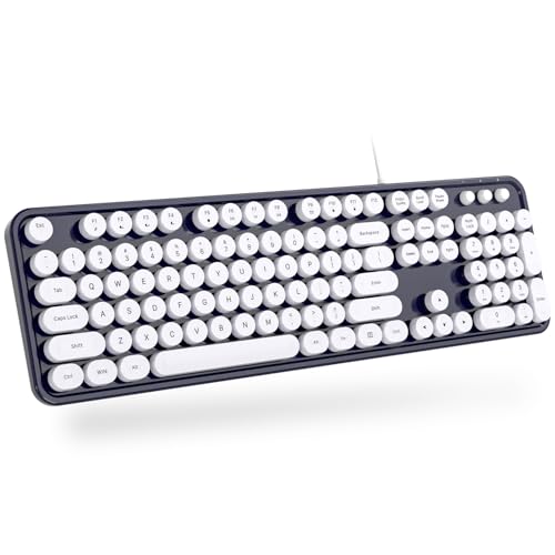 Dilter Wired Keyboard, 104 Keys Full-Sized Typewriter Keyboards, USB Plug and Play Office Keyboard with Number Pad, Caps Indicators, Foldable Stands for Windows, PC, Laptop, Desktop (Black) - color: Dark Blue