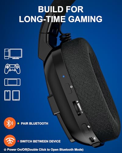 Jeecoo 2.4GHz Wireless Gaming Headset with Microphone for PC PS5 PS4, Bluetooth 5.3 Gaming Headphones with Noise Canceling Mic for Laptop, Mobile, Mac, Stereo Sound, 50+Hr Battery, Low Latency - color: Black