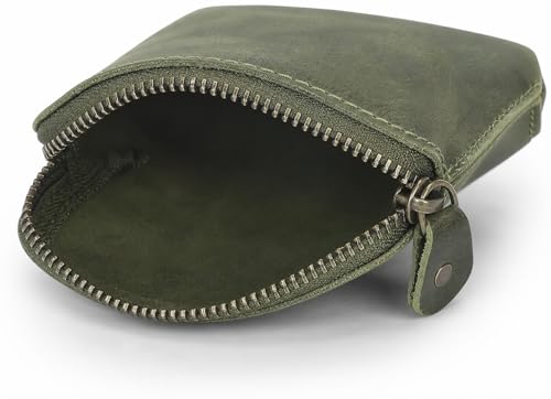 Premium Full Grain Leather Playing Card Case, Zippered Playing Card Holder for Poker Bridge Cards, Durable Leather Card Deck Storage Organizer Travel Card Carrying Pouch Multi Purpose Wallet - color: Green