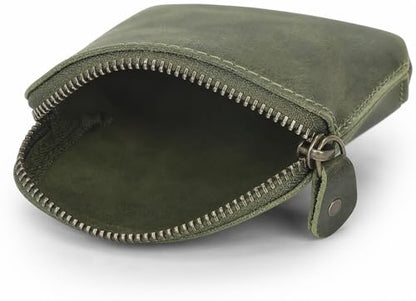 Premium Full Grain Leather Playing Card Case, Zippered Playing Card Holder for Poker Bridge Cards, Durable Leather Card Deck Storage Organizer Travel Card Carrying Pouch Multi Purpose Wallet - color: Green