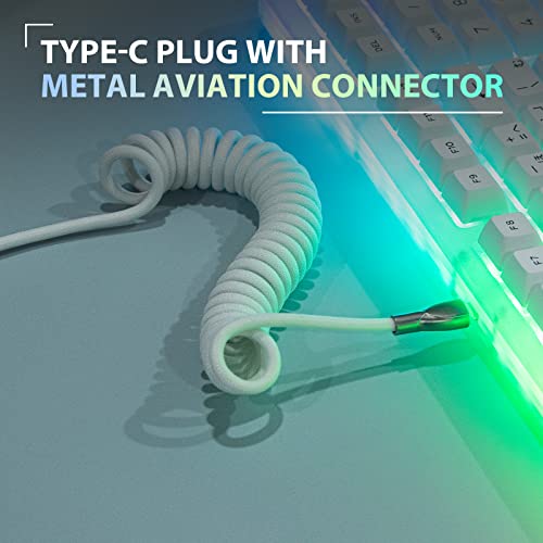 EPOMAKER Mix 1.8m Coiled Keyboard Cable, USB C to USB A TPU Cable for Mechanical Gaming Keyboard, with Detachable Metal Aviator for Custom Keyboard, White - color: White