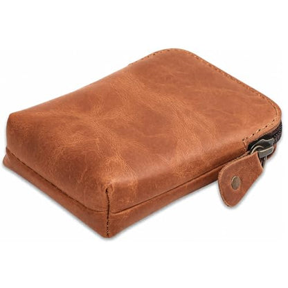 Premium Full-Grain Leather Playing Card Case, Zippered Card Deck Holder for Poker & Bridge Cards, Travel Card Organizer, Secure Multi-Purpose Wallet, Leather Storage Pouch (Tan) - color: Tan