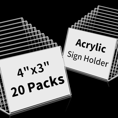 20 PCS Small Acrylic Sign Holder 4x3 inch, Small Acrylic Food Sign Labels for Party Buffet, Retail Price Display Holder, Clear Plastic Table Counter Top Stand for Name Card, Bakery, Wedding, Event Decor - size: 20PCS 4" X 3"(10.1X7.6)