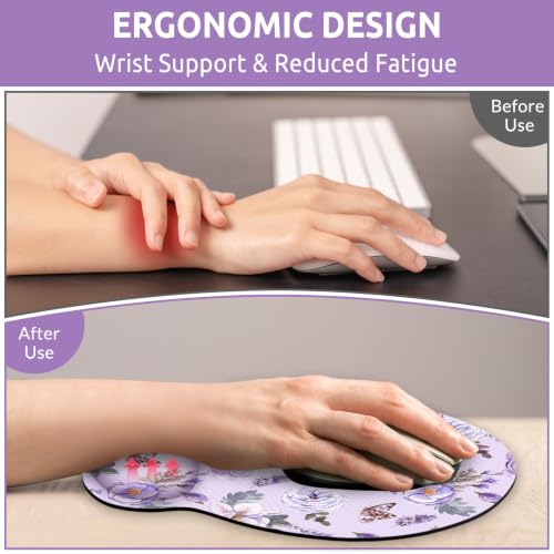KONVINIT Ergonomic Mouse Pad with Wrist Rest, Small Mousepad with Non-Slip Rubber Base and Smooth Surface, Purple Mouse Pads for Desk, Office Desk Accessories - color: Purple