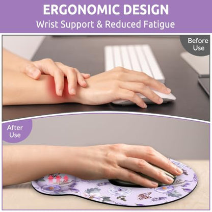 KONVINIT Ergonomic Mouse Pad with Wrist Rest, Small Mousepad with Non-Slip Rubber Base and Smooth Surface, Purple Mouse Pads for Desk, Office Desk Accessories - color: Purple