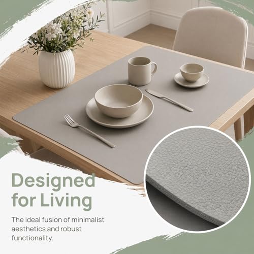 Multisize Plastic Leather Table Cover Protector-3.5mm Thick 13.4"x48.4" Non-Slip Water Resistant Vinyl Desk Cover Pad Mat for Office Computer Gaming Desk Wood Kitchen Bedside Sofa Table Grey