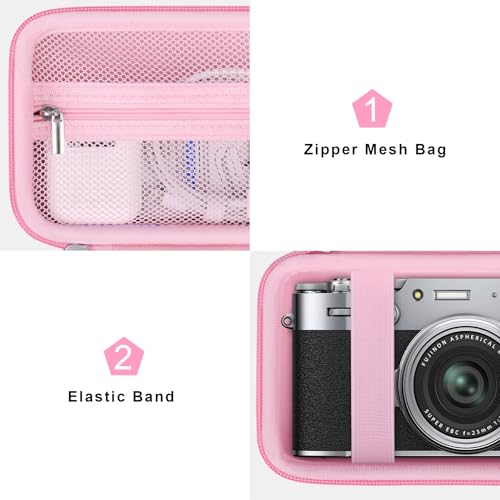 Canboc Carrying Case for Fujifilm X100VI/ X100V/ X100F/ X100S/ X-E5 Digital Camera, Zipper Mesh Pocket fit USB Cable, Pink (Case Only) - color: Pink